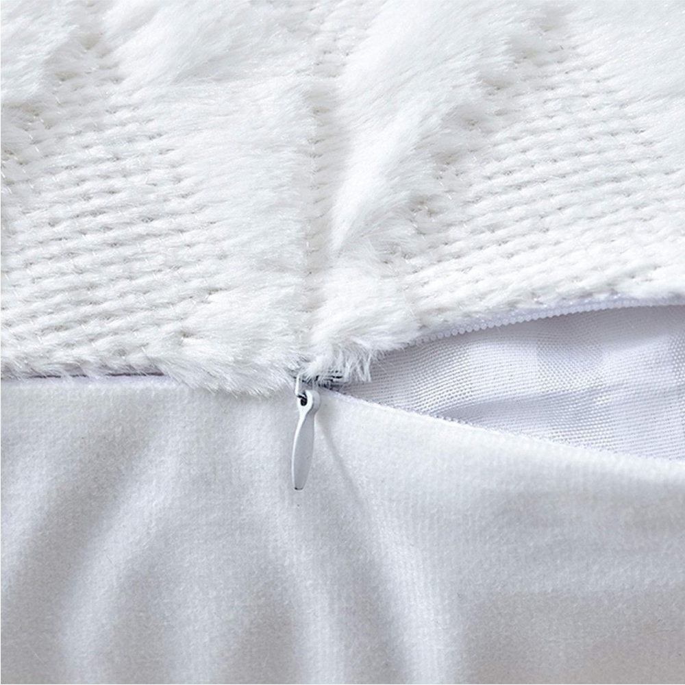 White Ivory Farmhouse Pillow Cover Furry Faux Luxury Soft Warm Pillow Case Set - Picture 5 of 6